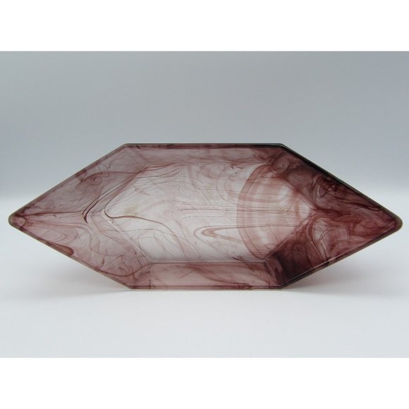 Vintage Davidson Amethyst Cloud Glass Bowl Hexagonal Boat Shaped Art Deco Purple - Picture 9 of 10